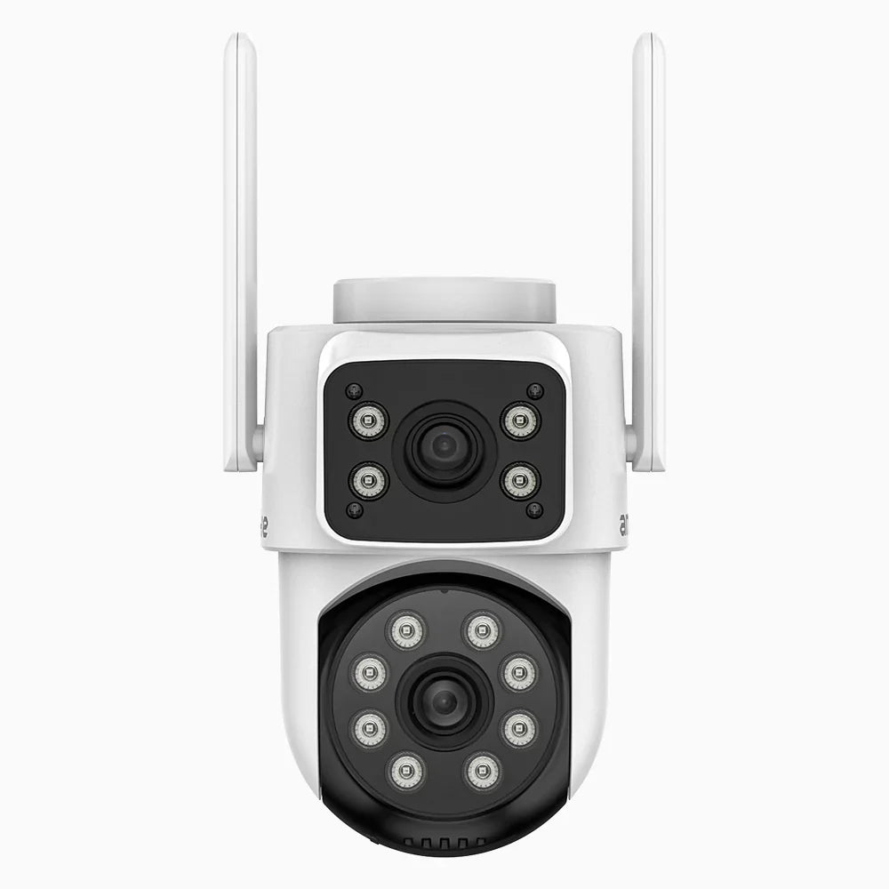 WCD220 - Telecamera di sicurezza WiFi da esterno 4MP con doppia lente, rotazione 355° e inclinazione 90°, rilevamento umano, visione notturna Dual Light, sirena di allarme, audio bidirezionale, cloud e microSD fino a 128 GB, compatibile con Alexa
