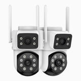 WCD220 - Telecamera di sicurezza WiFi da esterno 4MP con doppia lente, rotazione 355° e inclinazione 90°, rilevamento umano, visione notturna Dual Light, sirena di allarme, audio bidirezionale, cloud e microSD fino a 128 GB, compatibile con Alexa