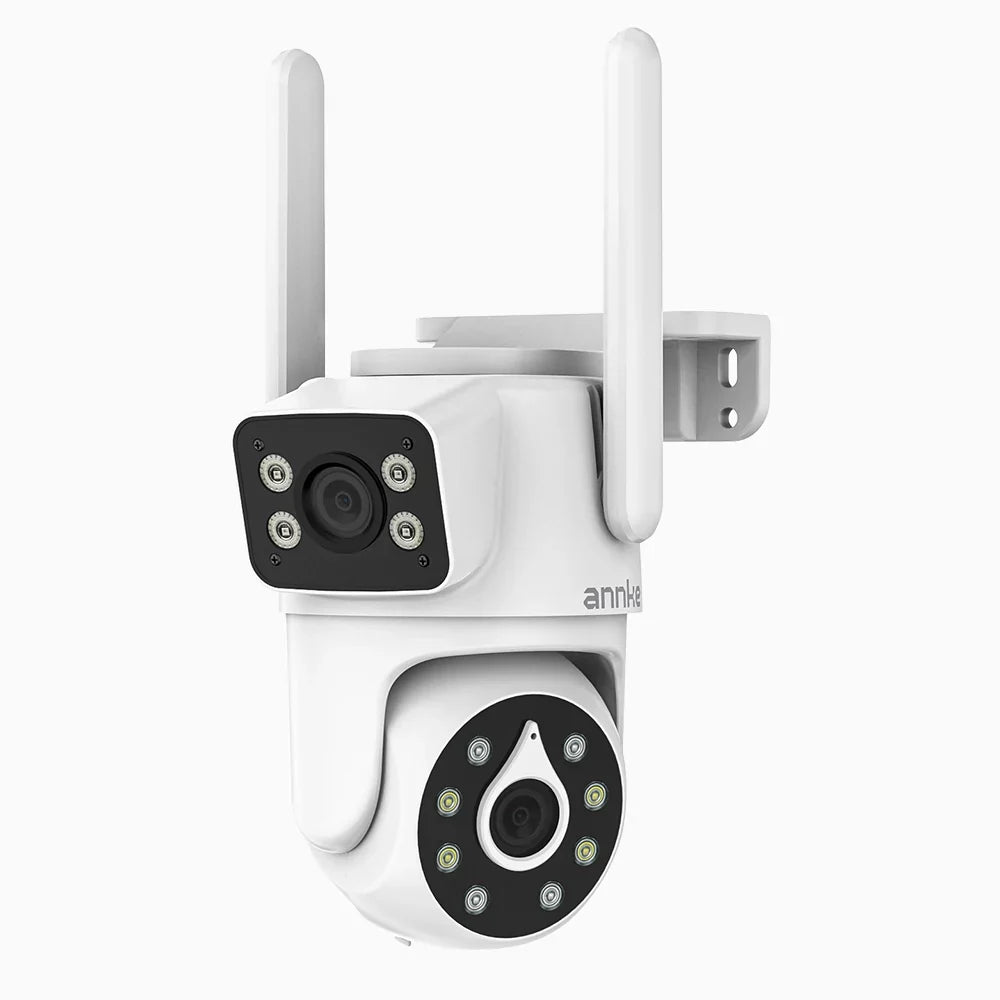 WCD400 - Telecamera di sicurezza WiFi wireless 4MP per esterni con doppio obiettivo, rilevamento umano AI, audio bidirezionale, rotazione 350° e inclinazione 90°, compatibile con Alexa