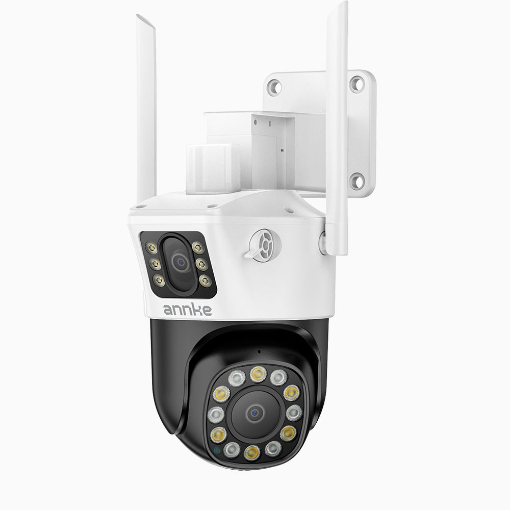 WCD600 - Telecamera di Sicurezza WiFi da Esterno 6 MPX UHD a Doppio Obiettivo, Luci Lampeggianti Rosse e Blu con Sirena, Visione Notturna Intelligente a Doppia Luce, Audio Bidirezionale, Pan a 350° e Tilt a 90°, Compatibile con Alexa