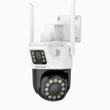 WCD600 - Telecamera di Sicurezza WiFi da Esterno 6 MPX UHD a Doppio Obiettivo, Luci Lampeggianti Rosse e Blu con Sirena, Visione Notturna Intelligente a Doppia Luce, Audio Bidirezionale, Pan a 350° e Tilt a 90°, Compatibile con Alexa