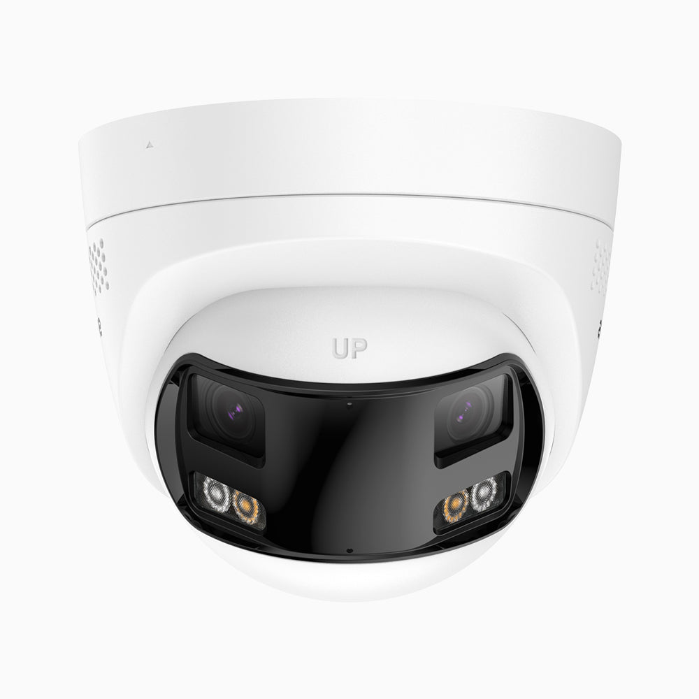 FCD800 - Telecamera di sicurezza panoramica per esterni PoE a 4K doppia lente, vista panoramica a 180°, visione notturna intelligente a doppia luce, audio bidirezionale, sirena e allarme attivi, rilevamento persone e veicoli, IP67