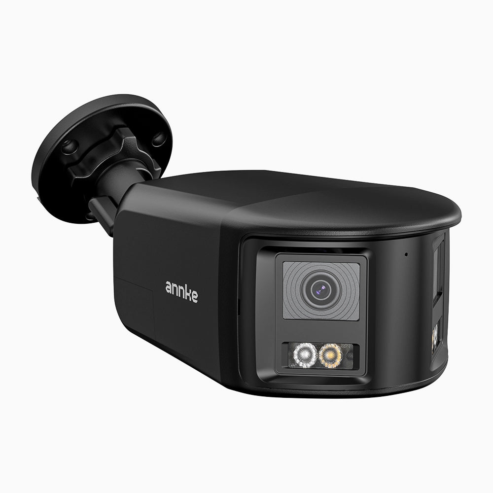 FCD800 - Telecamera di sicurezza panoramica per esterni PoE a 4K doppia lente, vista panoramica a 180°, visione notturna intelligente a doppia luce, audio bidirezionale, sirena e allarme attivi, rilevamento persone e veicoli, IP67