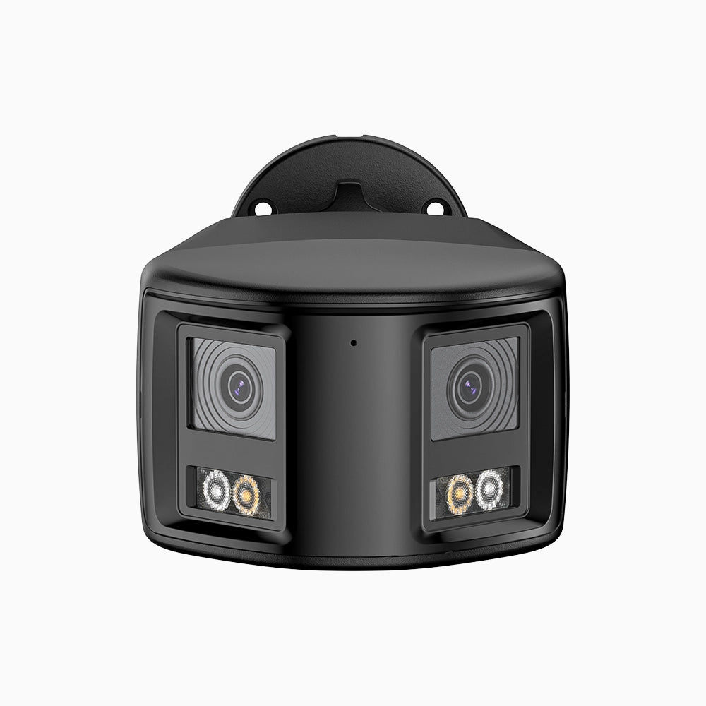 FCD800 - Telecamera di sicurezza panoramica per esterni PoE a 4K doppia lente, vista panoramica a 180°, visione notturna intelligente a doppia luce, audio bidirezionale, sirena e allarme attivi, rilevamento persone e veicoli, IP67