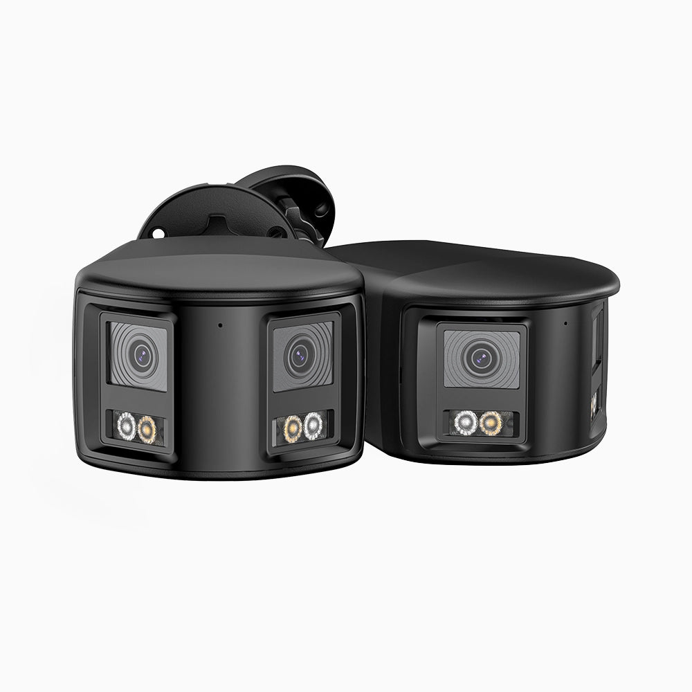 FCD800 - Kit Di 2 Telecamera di sicurezza panoramica per esterni PoE a 4K doppia lente, vista panoramica a 180°, visione notturna intelligente a doppia luce, audio bidirezionale, sirena e allarme attivi, rilevamento persone e veicoli, IP67