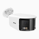 FCD800 - Telecamera di sicurezza panoramica per esterni PoE a 4K doppia lente, vista panoramica a 180°, visione notturna intelligente a doppia luce, audio bidirezionale, sirena e allarme attivi, rilevamento persone e veicoli, IP67