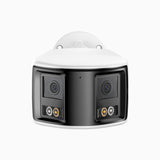FCD800 - Telecamera di sicurezza panoramica per esterni PoE a 4K doppia lente, vista panoramica a 180°, visione notturna intelligente a doppia luce, audio bidirezionale, sirena e allarme attivi, rilevamento persone e veicoli, IP67