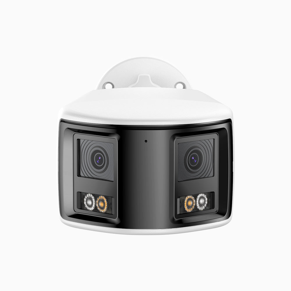 FCD600 - Telecamera di sicurezza panoramica per esterni PoE a 6MPX doppia lente, ultra grandangolo 180°,  visione notturna intelligente a doppia luce, audio bidirezionale, sirena e allarme attivi, rilevamento persone e veicoli, IP67