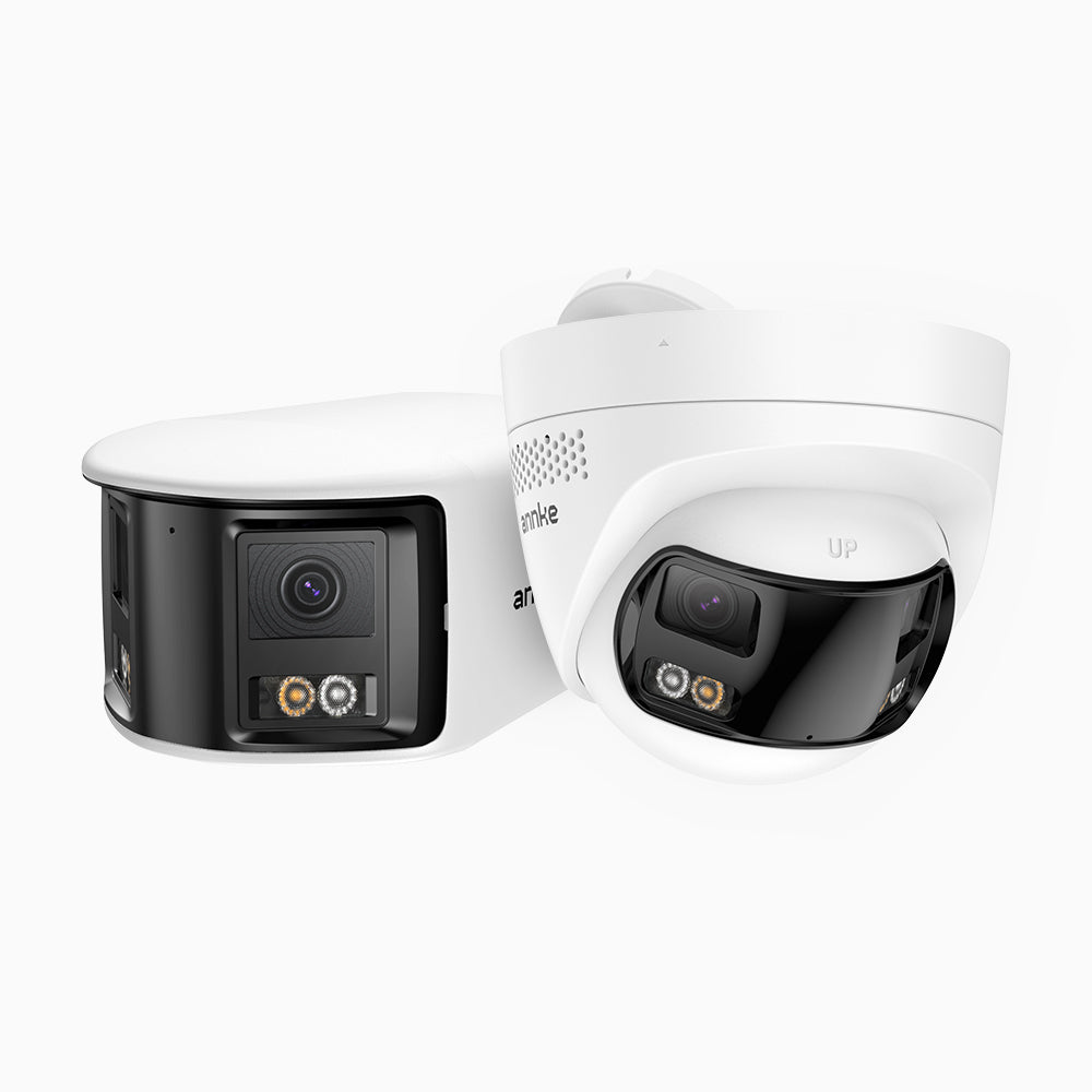 FCD800 - Kit Di 2 Telecamera di sicurezza panoramica per esterni PoE a 4K doppia lente, vista panoramica a 180°, visione notturna intelligente a doppia luce, audio bidirezionale, sirena e allarme attivi, rilevamento persone e veicoli, IP67