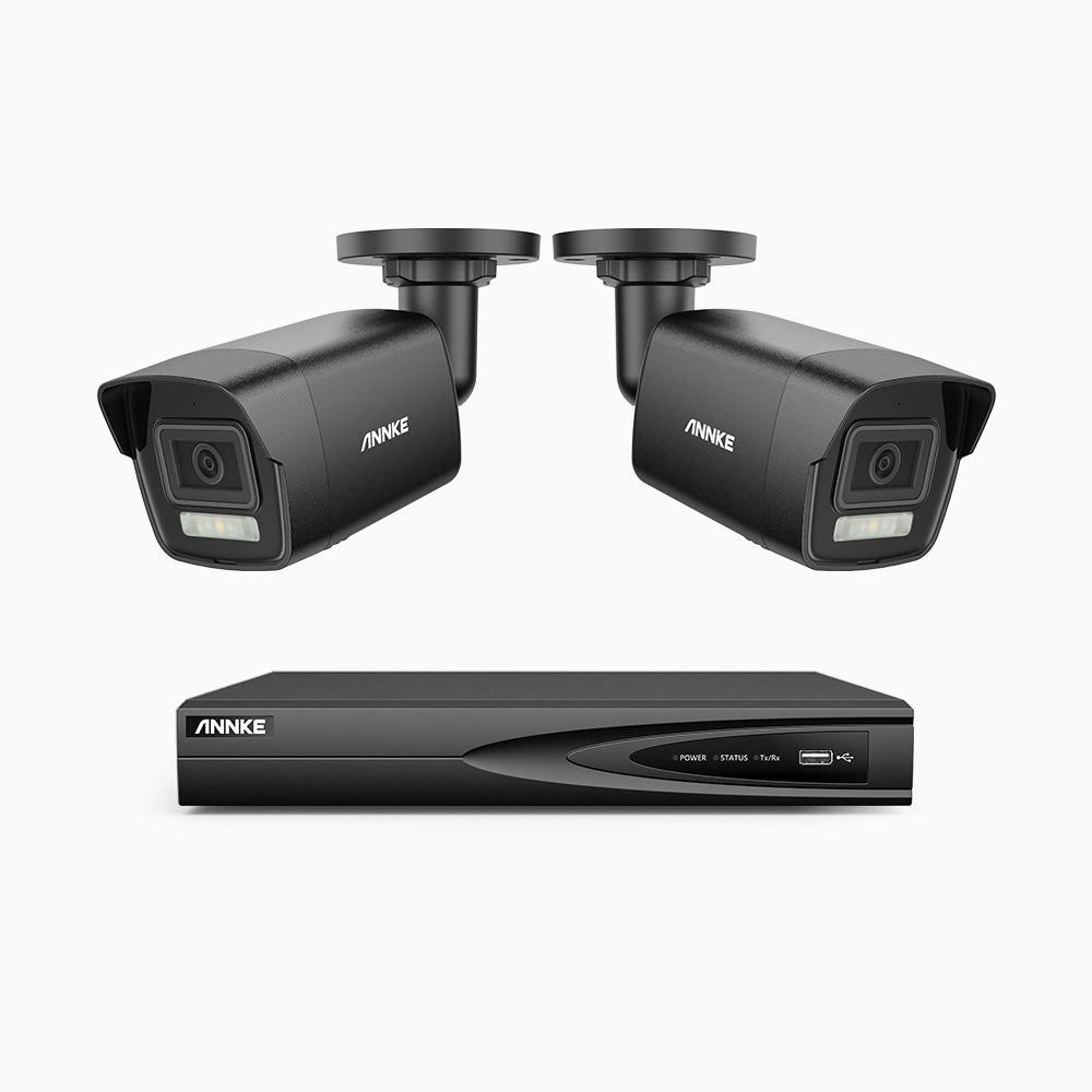 H500P - Kit videosorveglianza PoE 4 canali con 2 telecamera 3K, visione notturna a colori, microfono integrato, IP67, supporta ONVIF e RTSP