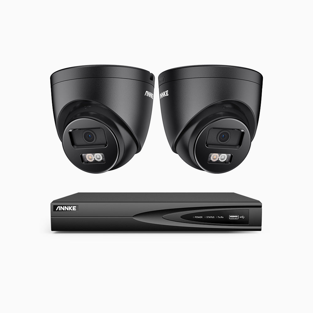 H500P - Kit videosorveglianza PoE 4 canali con 2 telecamera 3K, visione notturna a colori, microfono integrato, IP67, supporta ONVIF e RTSP