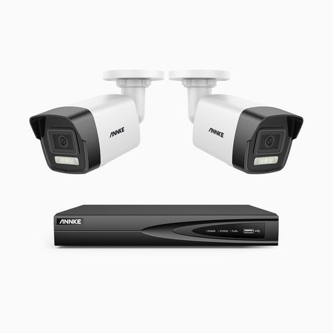 AH500 - Kit videosorveglianza PoE 4 canali con 2 telecamera 3K, visione notturna a colori, microfono integrato, IP67, supporta ONVIF e RTSP