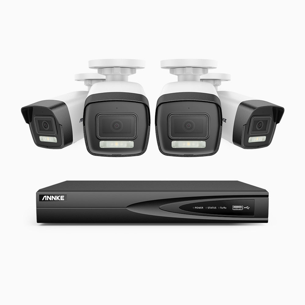 AH500 - Kit videosorveglianza PoE 4 canali con 4 telecamera 3K, visione notturna a colori, microfono integrato, IP67, supporta ONVIF e RTSP