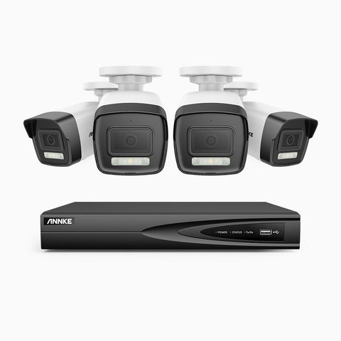 AH500 - Kit videosorveglianza PoE 4 canali con 4 telecamera 3K, visione notturna a colori, microfono integrato, IP67, supporta ONVIF e RTSP