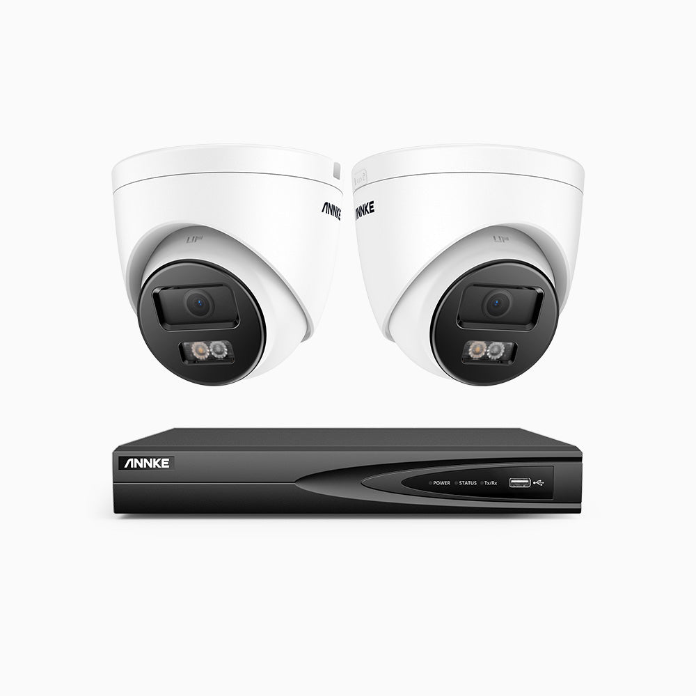 H500P - Kit videosorveglianza PoE 4 canali con 2 telecamera 3K, visione notturna a colori, microfono integrato, IP67, supporta ONVIF e RTSP