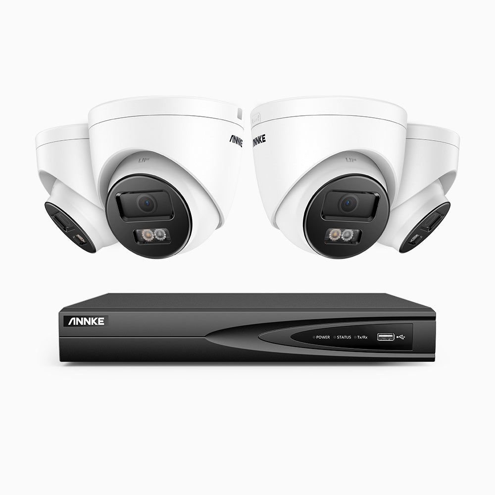 H500P - Kit videosorveglianza PoE 4 canali con 4 telecamera 3K, visione notturna a colori, microfono integrato, IP67, supporta ONVIF e RTSP