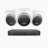 H500 - Kit videosorveglianza PoE 4 canali con 3 telecamere 5 MPX, Visione notturna intelligente a doppia luce, 3072 × 1728 @ 20 fps, rilevamento intelligente di persone e veicoli, microfono integrato, IP67