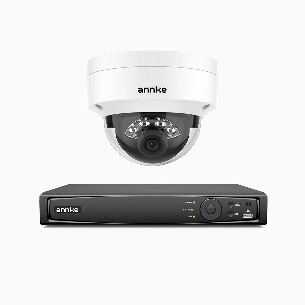 H500 - Kit videosorveglianza PoE 4 canali con 1 telecamera 5 MPX, Visione notturna intelligente a doppia luce, 3072 × 1728 @ 20 fps, rilevamento intelligente di persone e veicoli, microfono integrato, IP67