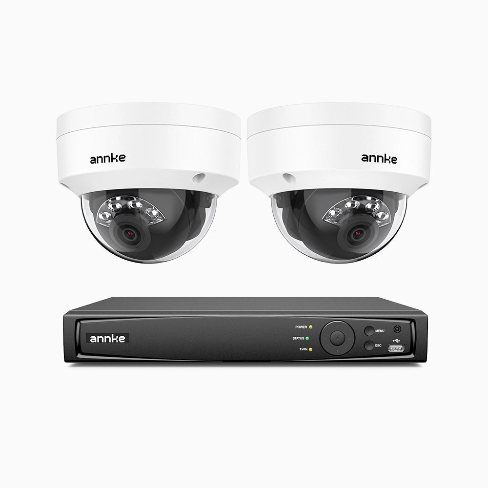 H500 - Kit videosorveglianza PoE 4 canali con 2 telecamere 5 MPX, Visione notturna intelligente a doppia luce, 3072 × 1728 @ 20 fps, rilevamento intelligente di persone e veicoli, microfono integrato, IP67