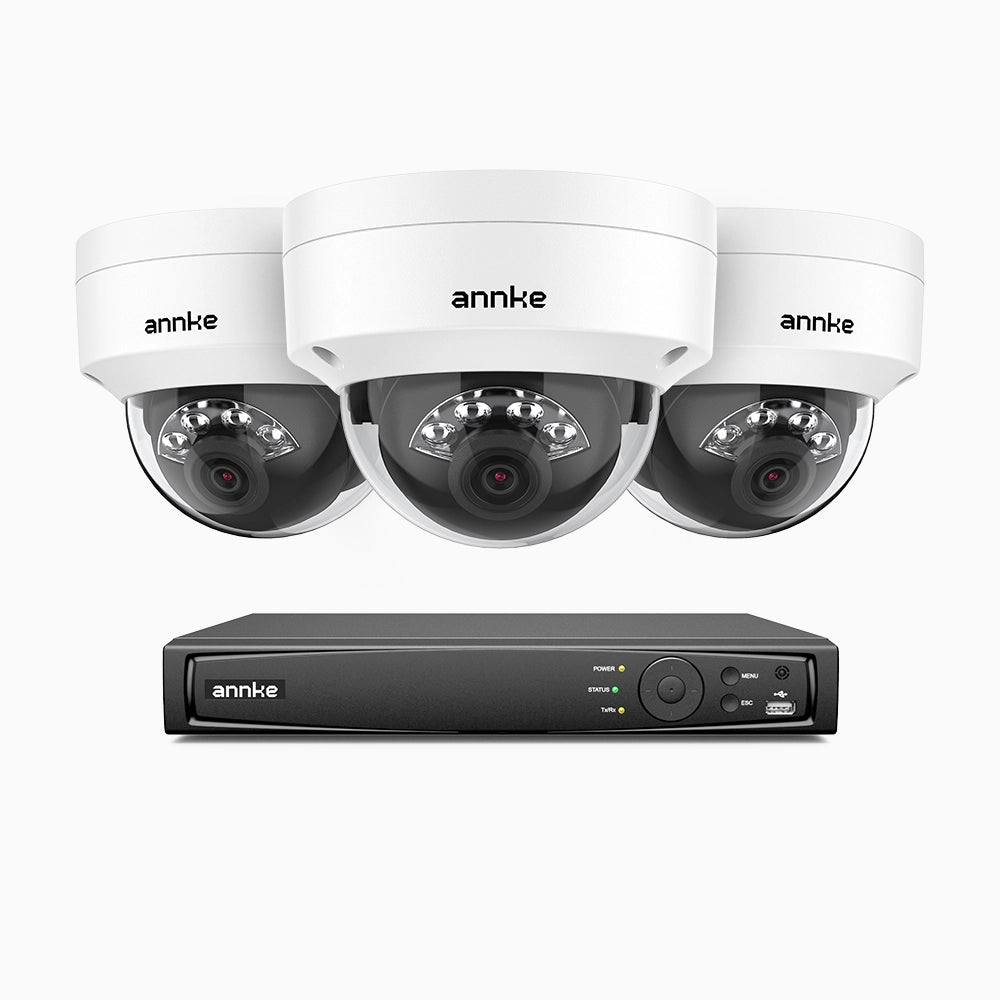 H500 - Kit videosorveglianza PoE 4 canali con 3 telecamere 5 MPX, Visione notturna intelligente a doppia luce, 3072 × 1728 @ 20 fps, rilevamento intelligente di persone e veicoli, microfono integrato, IP67