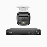 H500 - Kit videosorveglianza PoE 4 canali con 1 telecamera 5 MPX, Visione notturna intelligente a doppia luce, 3072 × 1728 @ 20 fps, rilevamento intelligente di persone e veicoli, microfono integrato, IP67