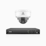 AZH800 - Kit videosorveglianza PoE 4 canali con 1 telecamera 4K, zoom ottico 4X, doppia luce visione notturna, rilevamento del movimento 2.0, Microfono integrato, sirena e allarme stroboscopico