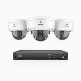 AZH800 - Kit videosorveglianza PoE 4 canali con 3 telecamere 4K, zoom ottico 4X, doppia luce visione notturna, rilevamento del movimento 2.0, Microfono integrato, sirena e allarme stroboscopico