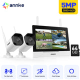 ANNKE 5MP Kit Videosorveglianza WiFi Esterno con 7" Tattile Monitor, 4CH 5MP NVR con 64GB SD Carta e 2 Telecamere IP 5MP Esterni, Vision Nocturne 100ft, Audio Bidirezionale, Rilevamento del Movimento