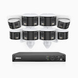 FDH600 - Kit videosorveglianza PoE doppia lente 16 canali 6 MPX, 6 telecamere bullet e 2 telecamere, turretultra grandangolo 180°, super apertura f/1.2, sensore BSI, visione notturna a colori, microfono incorporato