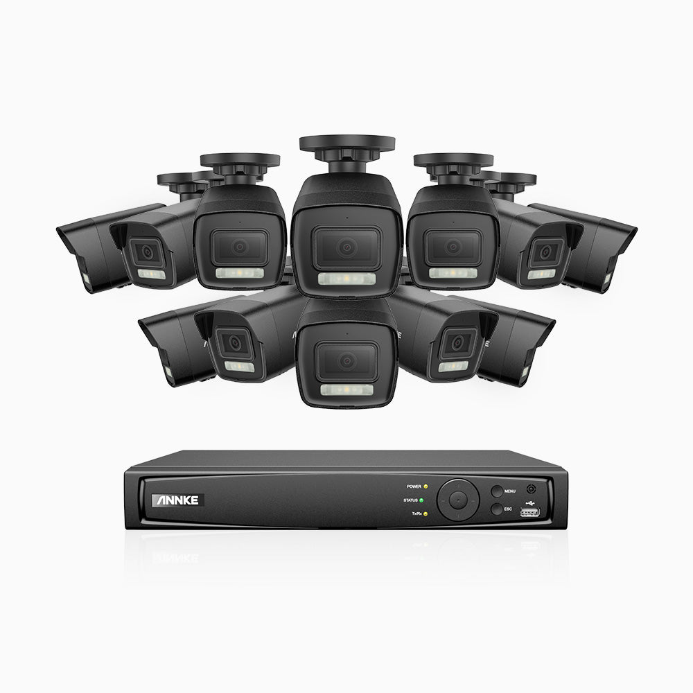 H500P - Kit videosorveglianza PoE 16 canali con 12 telecamera 3K, visione notturna a colori, microfono integrato, IP67, supporta ONVIF e RTSP