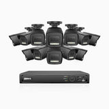 AH500 - Kit videosorveglianza PoE 16 canali con 12 telecamera 3K, visione notturna a colori, microfono integrato, IP67, supporta ONVIF e RTSP