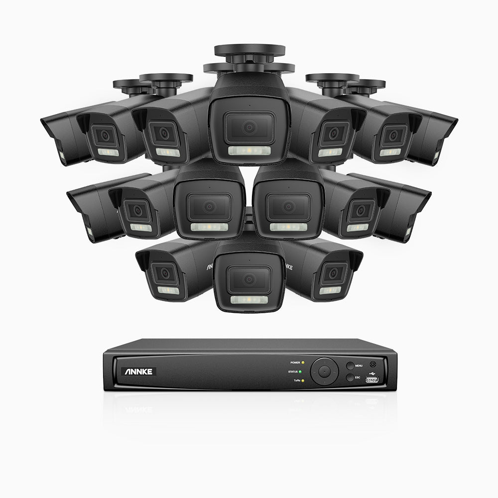 H500P - Kit videosorveglianza PoE 16 canali con 16 telecamera 3K, visione notturna a colori, microfono integrato, IP67, supporta ONVIF e RTSP