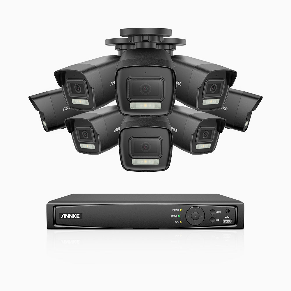 H500P - Kit videosorveglianza PoE 16 canali con 8 telecamera 3K, visione notturna a colori, microfono integrato, IP67, supporta ONVIF e RTSP