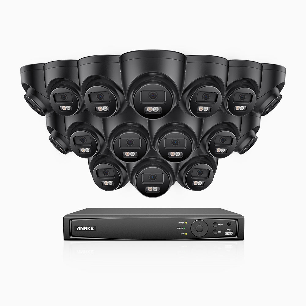 H500P - Kit videosorveglianza PoE 16 canali con 16 telecamera 3K, visione notturna a colori, microfono integrato, IP67, supporta ONVIF e RTSP