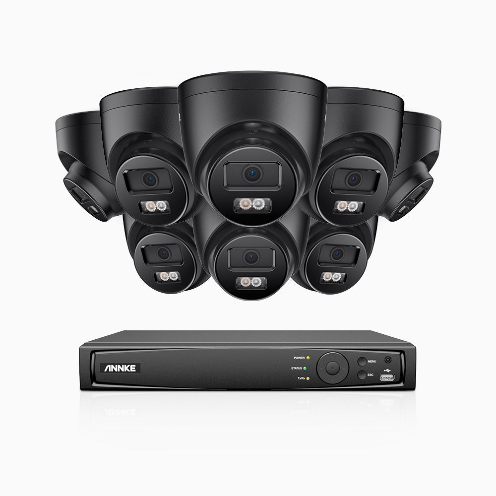 H500P - Kit videosorveglianza PoE 16 canali con 8 telecamera 3K, visione notturna a colori, microfono integrato, IP67, supporta ONVIF e RTSP