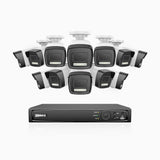 AH500 - Kit videosorveglianza PoE 16 canali con 12 telecamera 3K, visione notturna a colori, microfono integrato, IP67, supporta ONVIF e RTSP