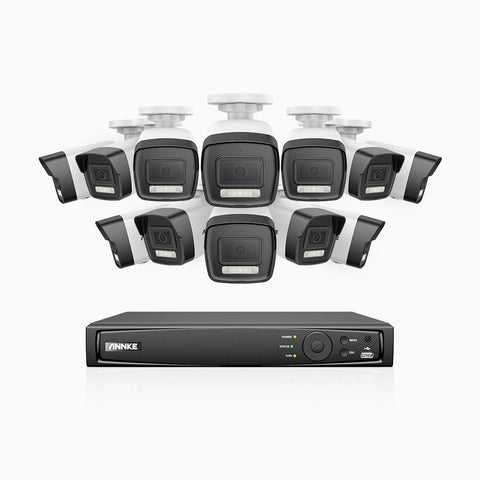 AH500 - Kit videosorveglianza PoE 16 canali con 12 telecamera 3K, visione notturna a colori, microfono integrato, IP67, supporta ONVIF e RTSP