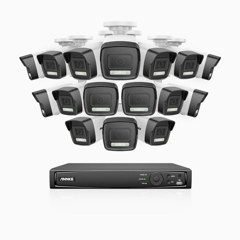 AH500 - Kit videosorveglianza PoE 16 canali con 16 telecamera 3K, visione notturna a colori, microfono integrato, IP67, supporta ONVIF e RTSP