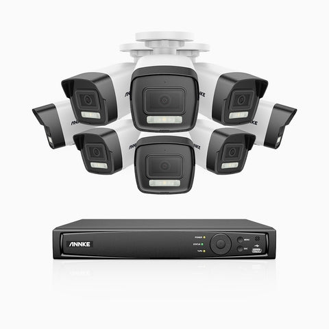 AH500 - Kit videosorveglianza PoE 16 canali con 8 telecamera 3K, visione notturna a colori, microfono integrato, IP67, supporta ONVIF e RTSP