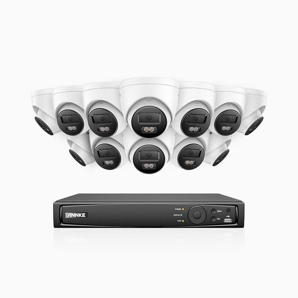 H500P - Kit videosorveglianza PoE 16 canali con 12 telecamera 3K, visione notturna a colori, microfono integrato, IP67, supporta ONVIF e RTSP
