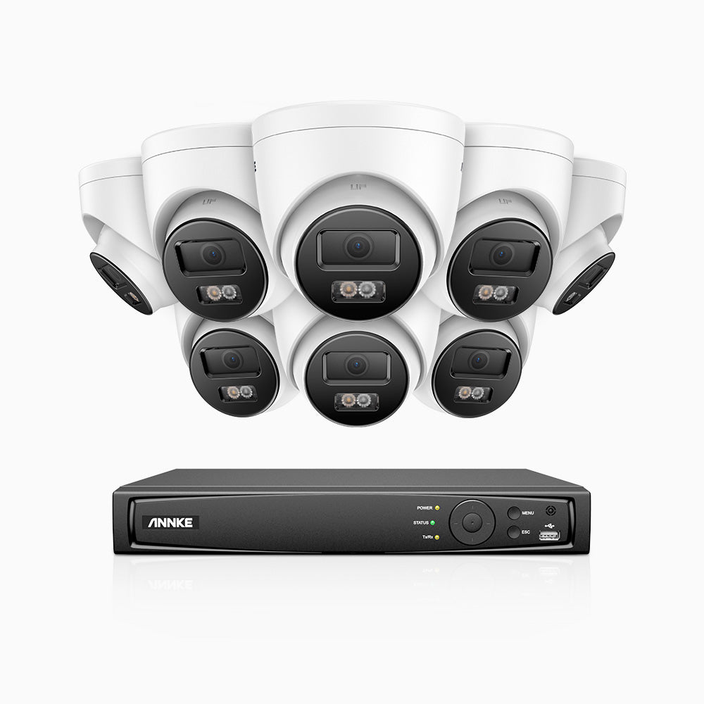 H500P - Kit videosorveglianza PoE 16 canali con 8 telecamera 3K, visione notturna a colori, microfono integrato, IP67, supporta ONVIF e RTSP