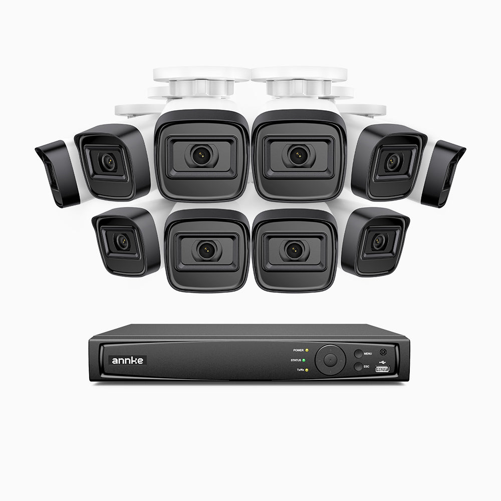 H300 - Kit videosorveglianza PoE 16 canali con 10 telecamera 3MP, visione notturna EXIR 2.0, rilevamento del movimento, H.265+, impermeabilità IP67