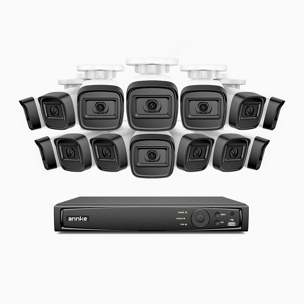 H300 - Kit videosorveglianza PoE 16 canali con 14 telecamera 3MP, visione notturna EXIR 2.0, rilevamento del movimento, H.265+, impermeabilità IP67