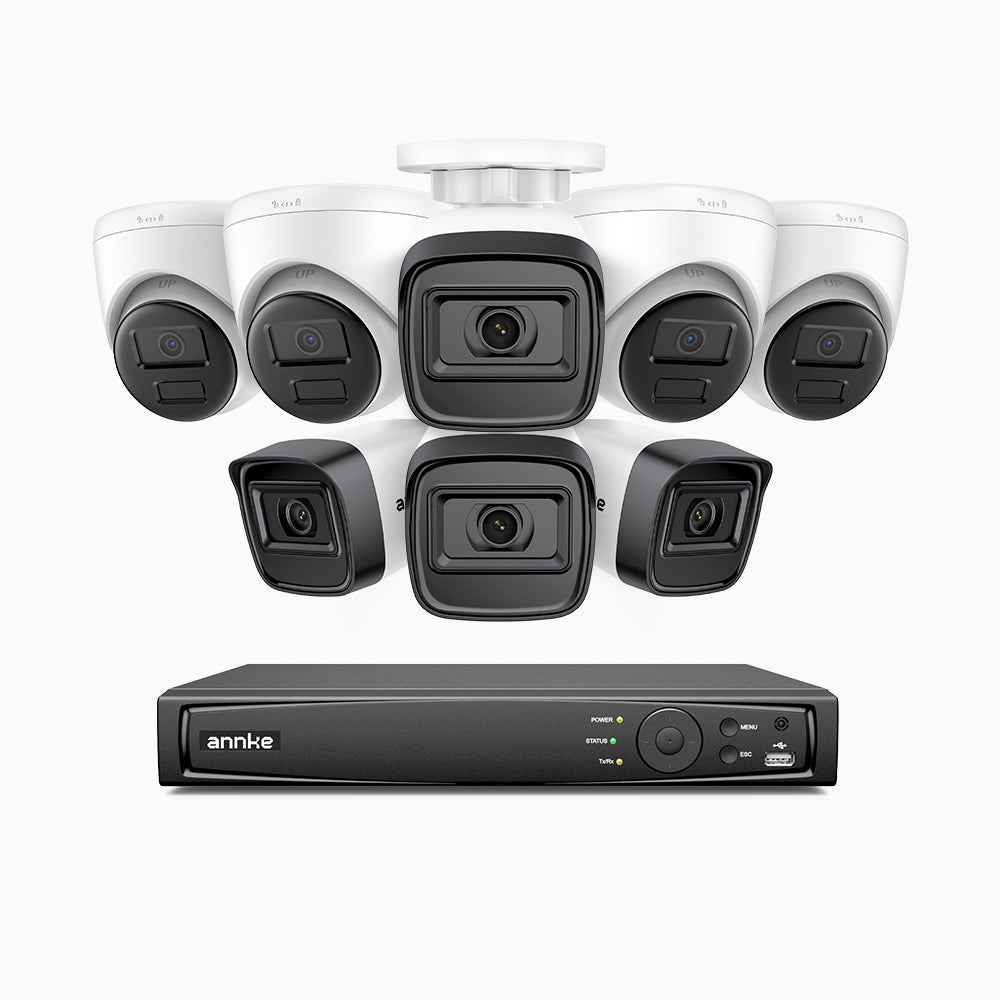 H300 - Kit videosorveglianza PoE 16 canali 3MP, 4 telecamera bullet e 4 telecamera turret,  visione notturna EXIR 2.0, rilevamento del movimento, H.265+, impermeabilità IP67
