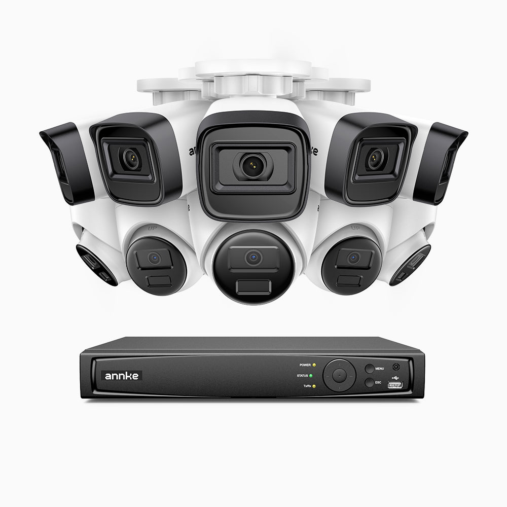 H300 - Kit videosorveglianza PoE 16 canali 3MP, 5 telecamera bullet e 5 telecamera turret,  visione notturna EXIR 2.0, rilevamento del movimento, H.265+, impermeabilità IP67