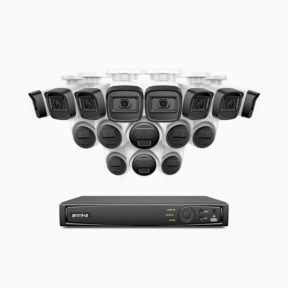 H300 - Kit videosorveglianza PoE 16 canali 3MP, 8 telecamera bullet e 8 telecamera turret,  visione notturna EXIR 2.0, rilevamento del movimento, H.265+, impermeabilità IP67