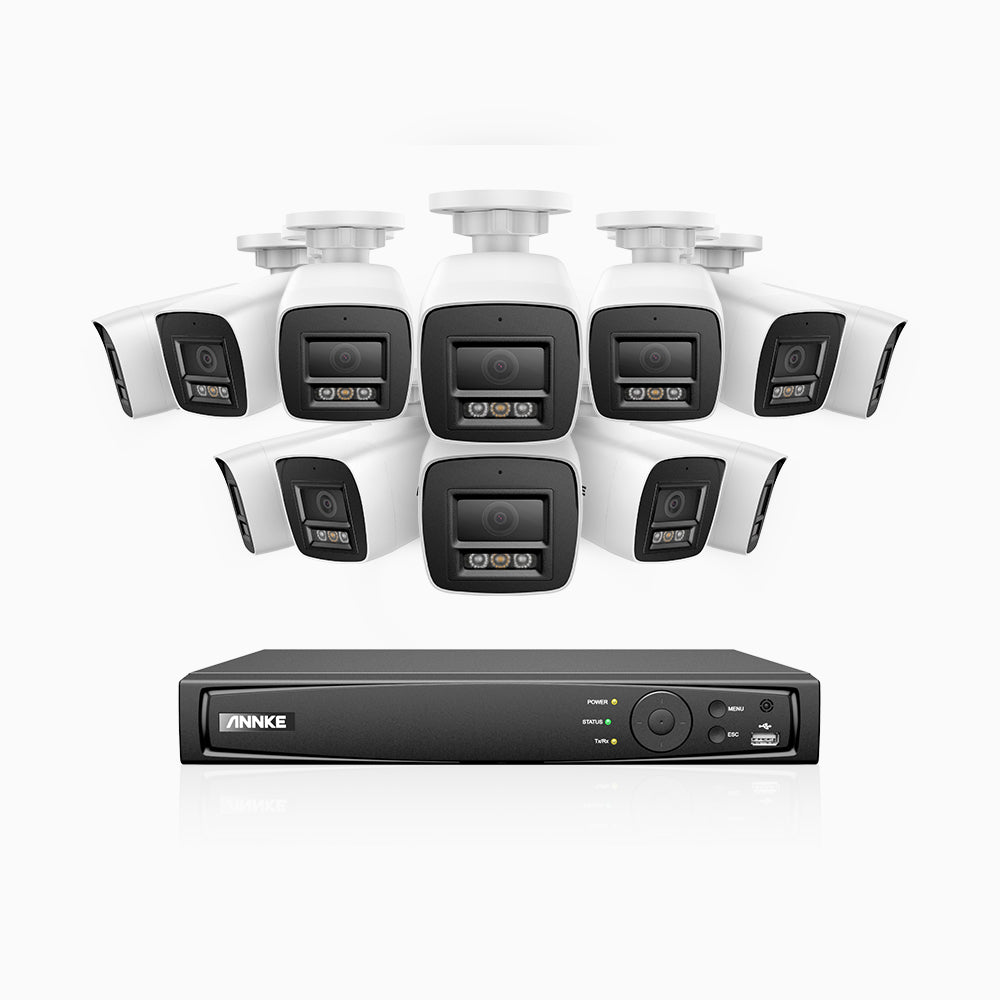 H800 - Kit videosorveglianza PoE 16 canali con 12 telecamere 8 MPX (4K), visione notturna a colori e IR,microfono integrato, riconoscere di persone e veicoli, supporta ONVIF e RTSP