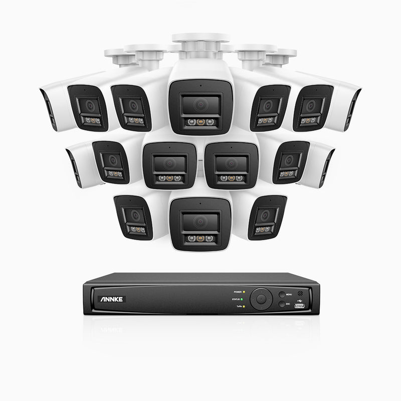 H1200 - 16 channel PoE video surveillance kit with 16 cameras 4K 12MP, visione notturna a colori e IR, Rilevamento umano e veicolare, H.265+, Microfono integrato, Archiviazione locale fino a 512 GB, IP67