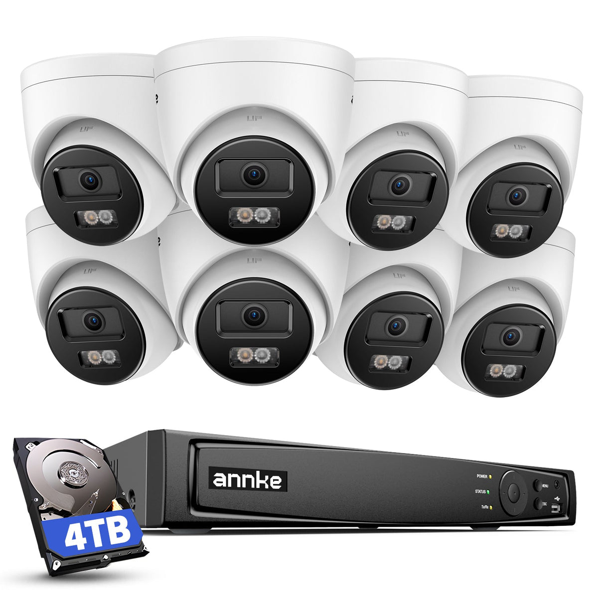 Kit Sorveglianza ANNKE 4K PoE Esterno, NVR 16 Canali con HDD 4TB, 8 Telecamere IP 8MP, Visione Notturna a Colori, Rilevamento Persone/Veicoli, IP67