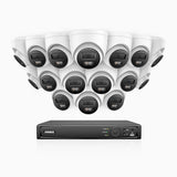 H1200 - 16 channel PoE video surveillance kit with 16 cameras 4K 12MP, visione notturna a colori e IR, Rilevamento umano e veicolare, H.265+, Microfono integrato, Archiviazione locale fino a 512 GB, IP67